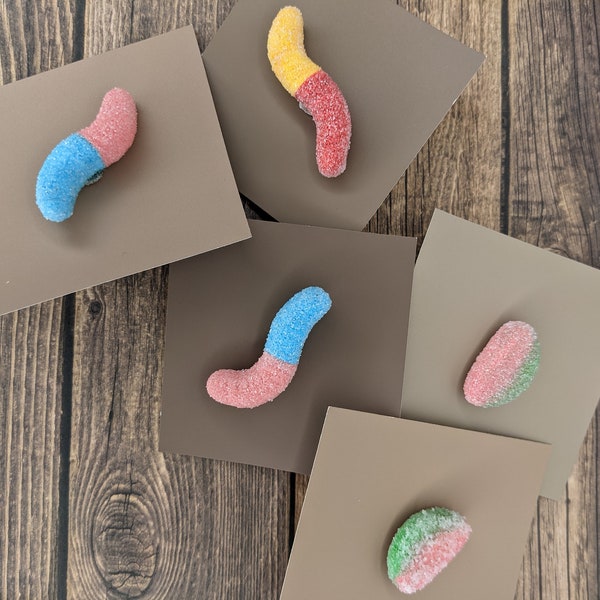 Krista's handmade gummy worm pins
