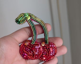 Handmade beaded cherry patch by Krista